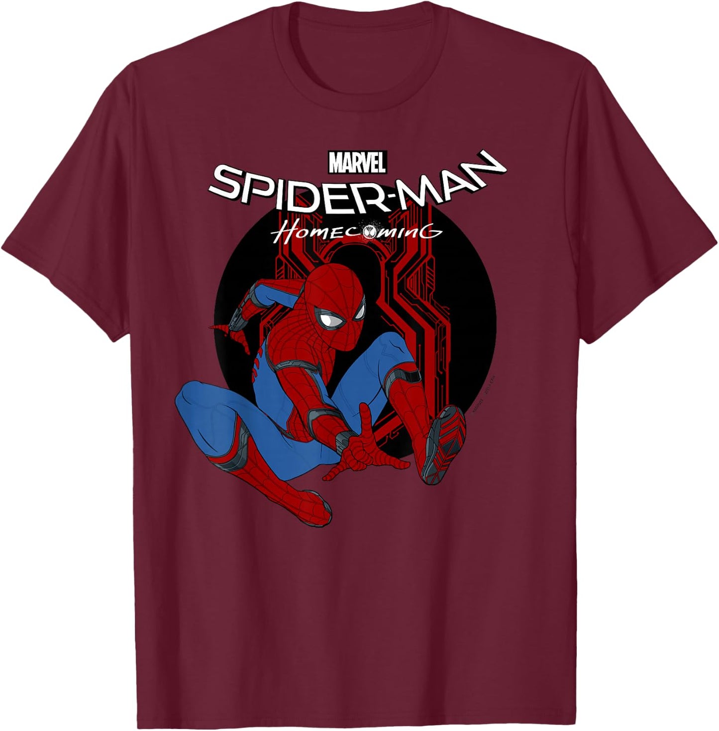 Marvel Spider-Man Homecoming Iconic Jump Pose Badge T-Shirt - T-Shirt | Maroon