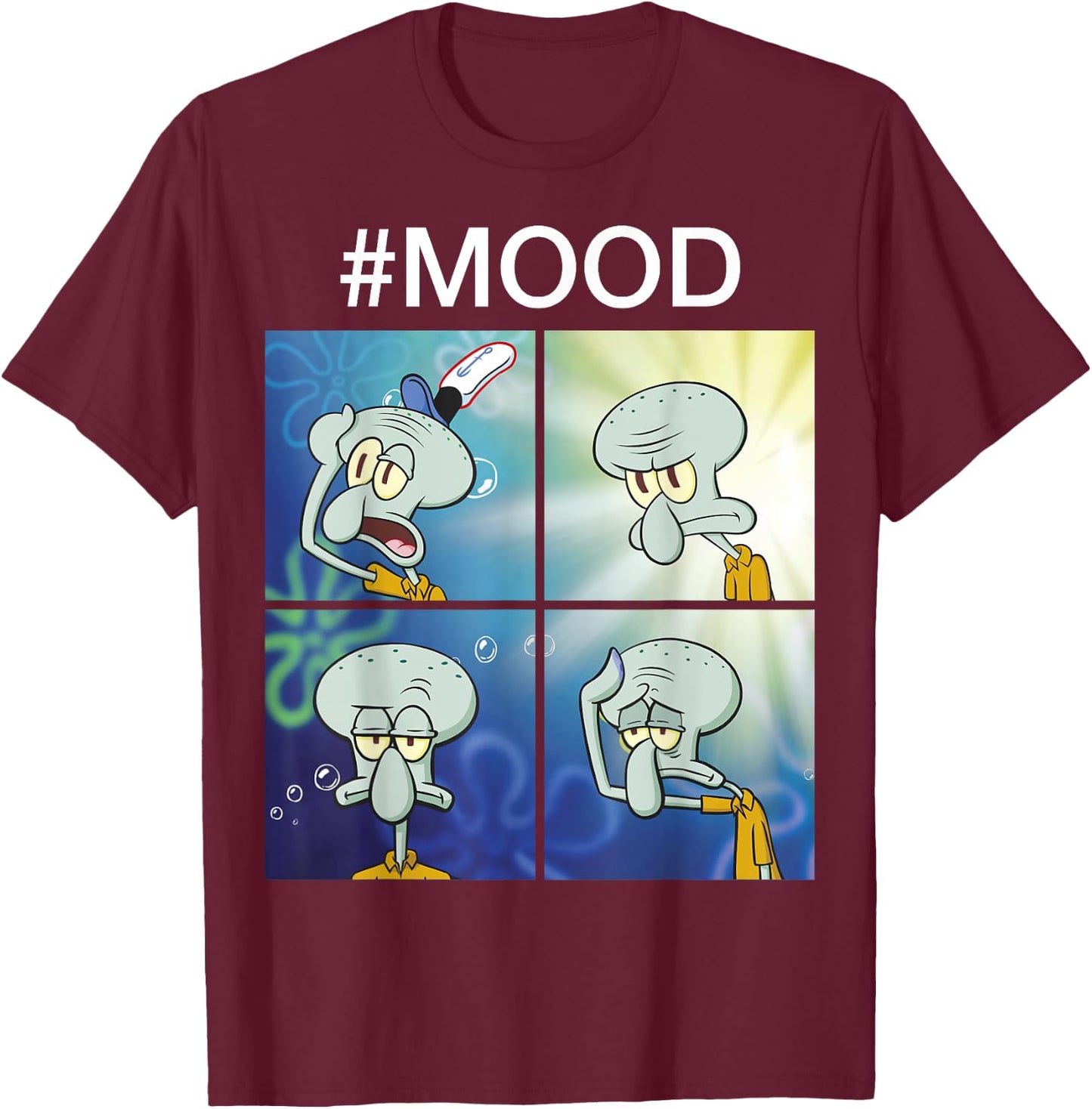 Spongebob Squarepants Squidward Mood Meme Small T-Shirt - T-Shirt | Maroon