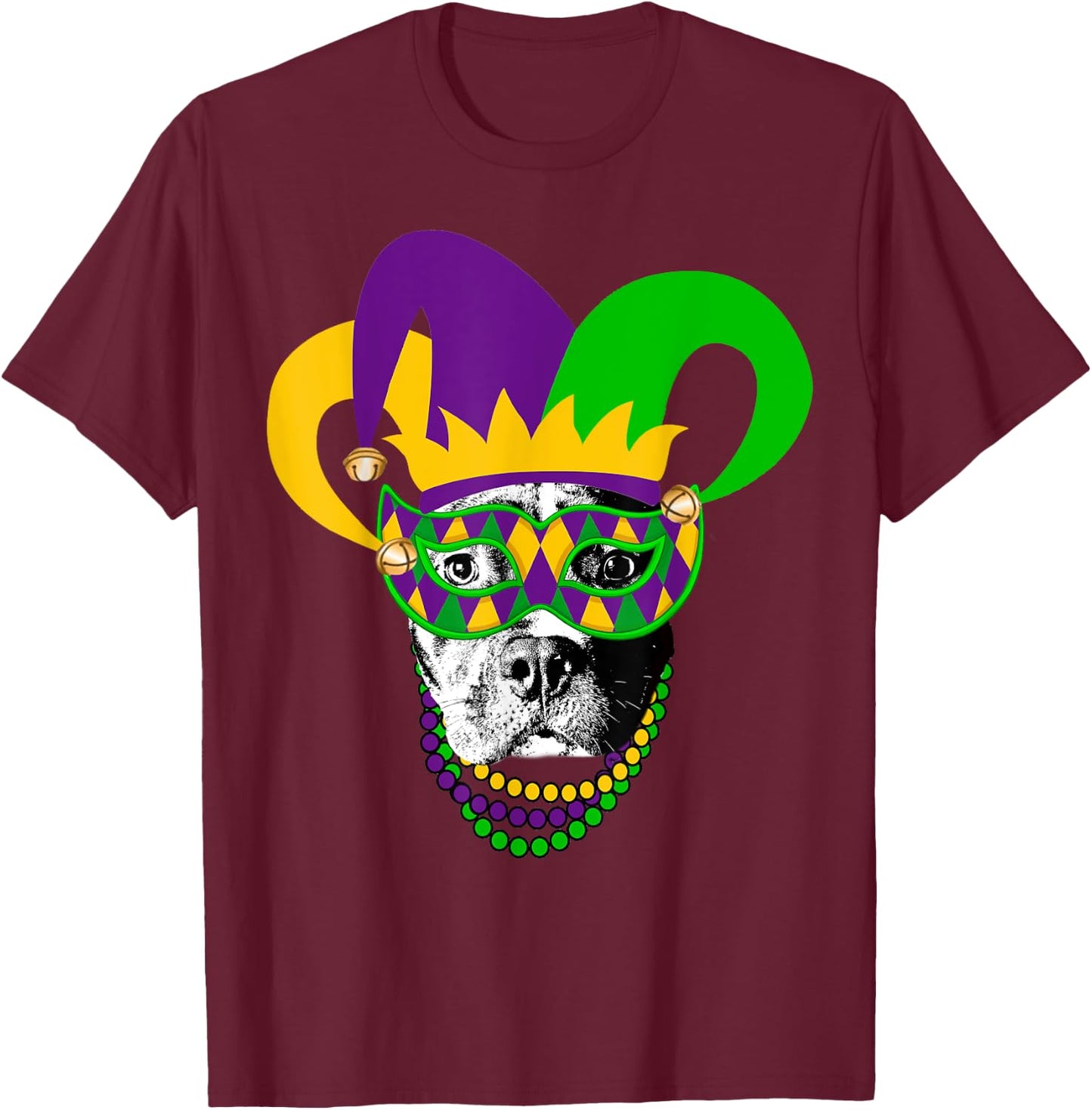 Mardi Gras Pitbull Dog Cute Mardi Gras Shirt T-Shirt - T-Shirt | Maroon