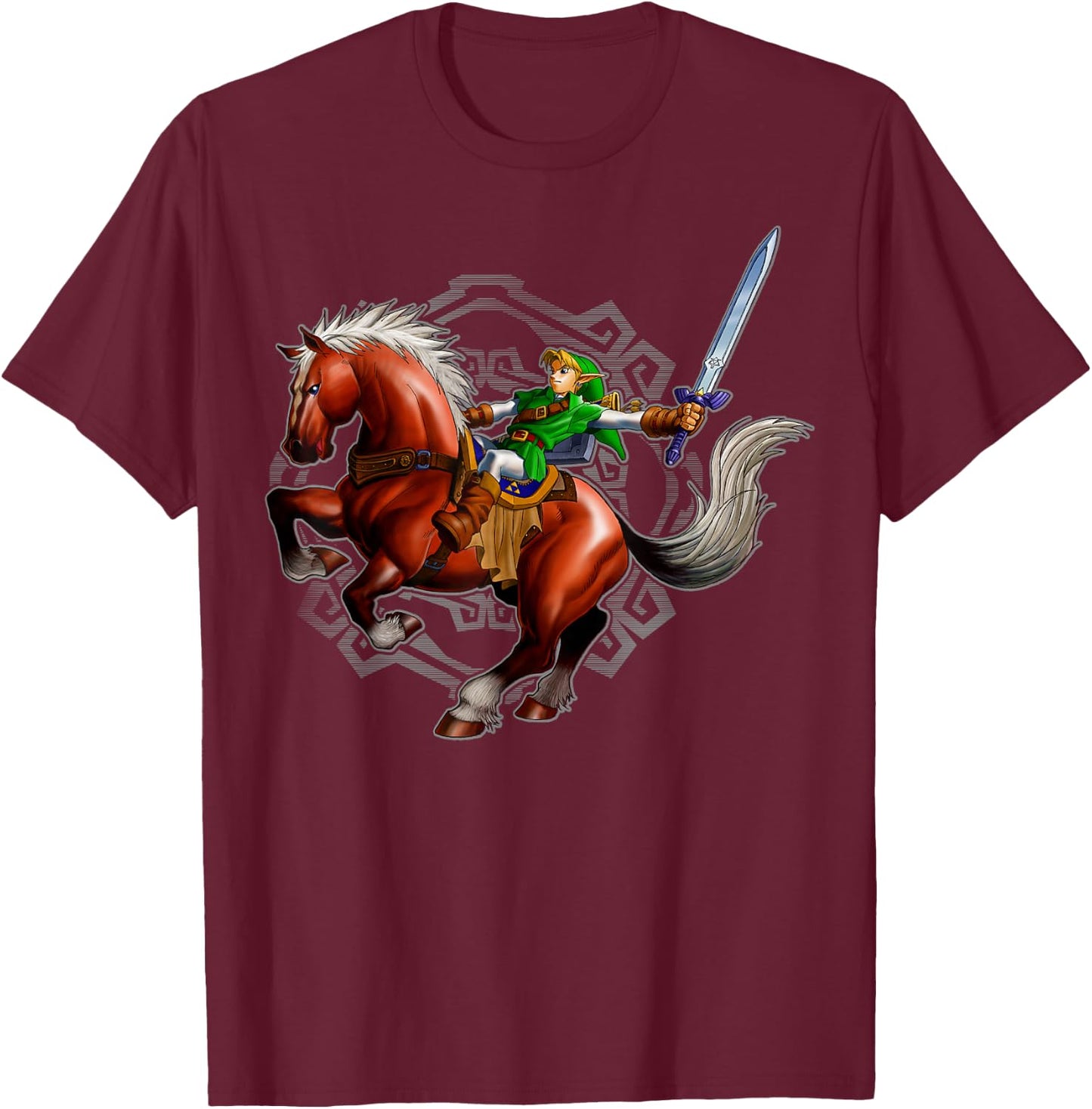 Nintendo Legend of Zelda Link On A Horse Portrait T-Shirt - T-Shirt | Maroon