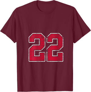 Women's Grunge Red White Number 22 Jersey Player Uniform #22 V-Neck T-Shirt - T-Shirt | Maroon