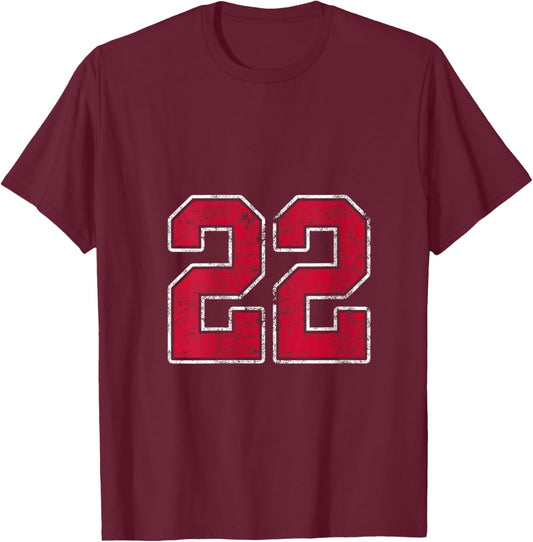 Women's Grunge Red White Number 22 Jersey Player Uniform #22 V-Neck T-Shirt - T-Shirt | Maroon