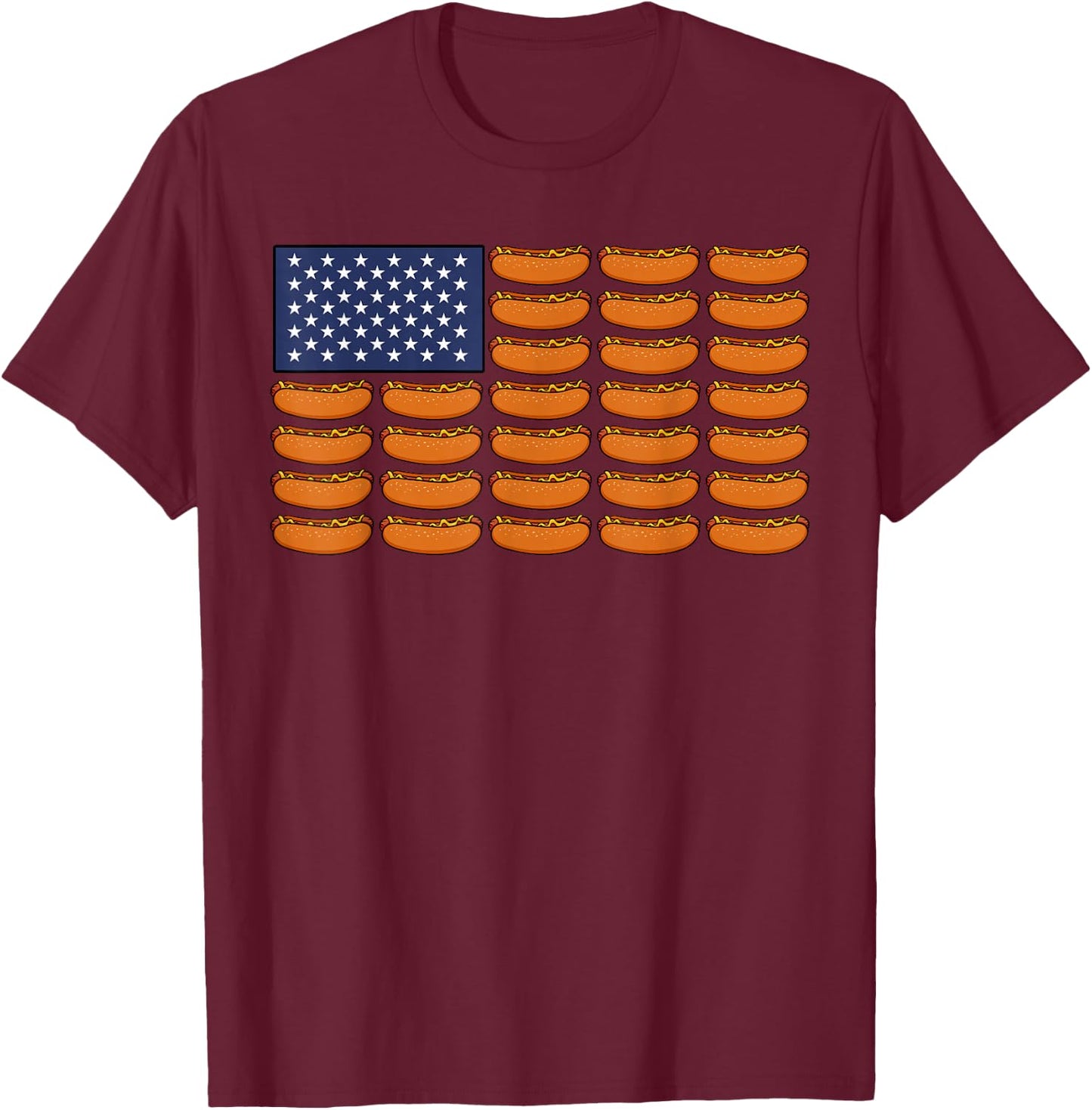 American Hot Dog Shirt USA Flag Independence Day Gift T-Shirt - T-Shirt | Maroon