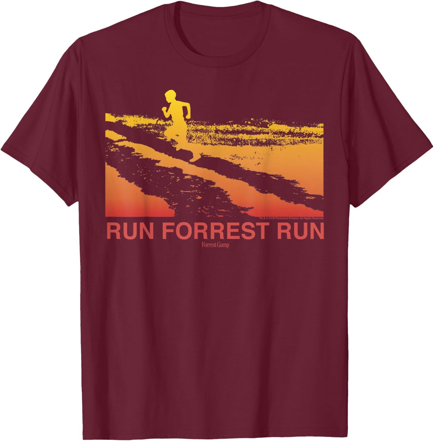 Forrest Gump Run Forrest Run Sunset Silhouette T-Shirt - T-Shirt | Maroon