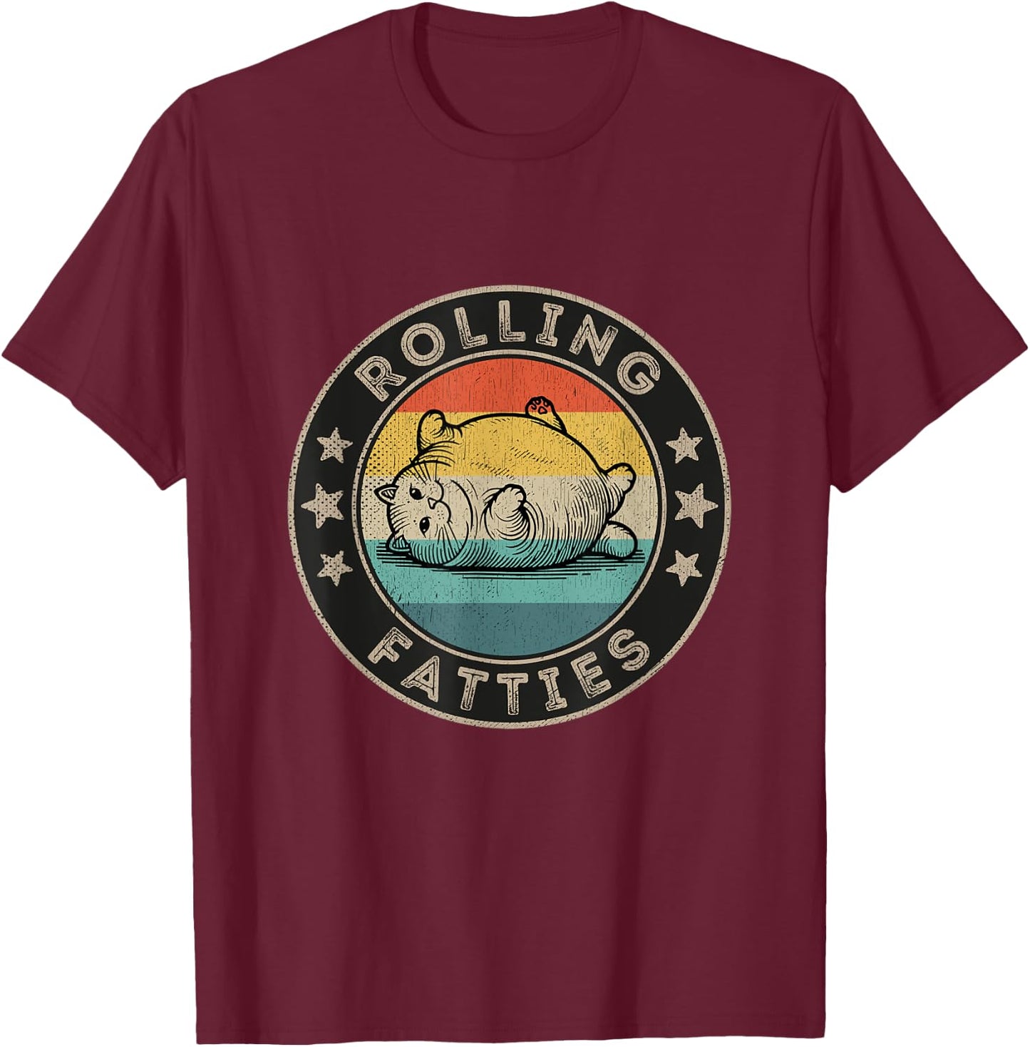 Rolling Fatties Cat Outfit Retro Vintage Fat Cat Women Kids T-Shirt - T-Shirt | Maroon