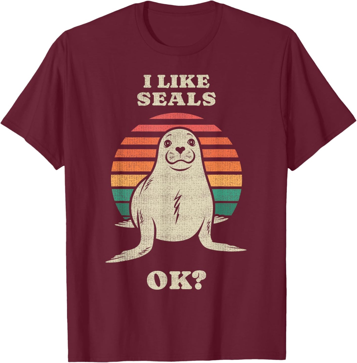 Funny Seal Lover Animal Retro 70s T-Shirt - T-Shirt | Maroon