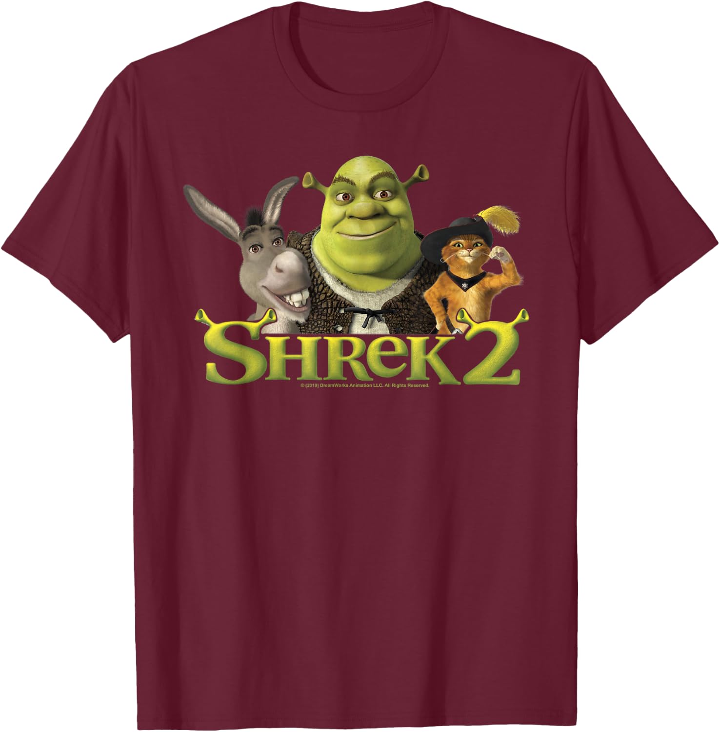 Shrek 2 Donkey & Puss in Boots Best Friends T-Shirt - T-Shirt | Maroon