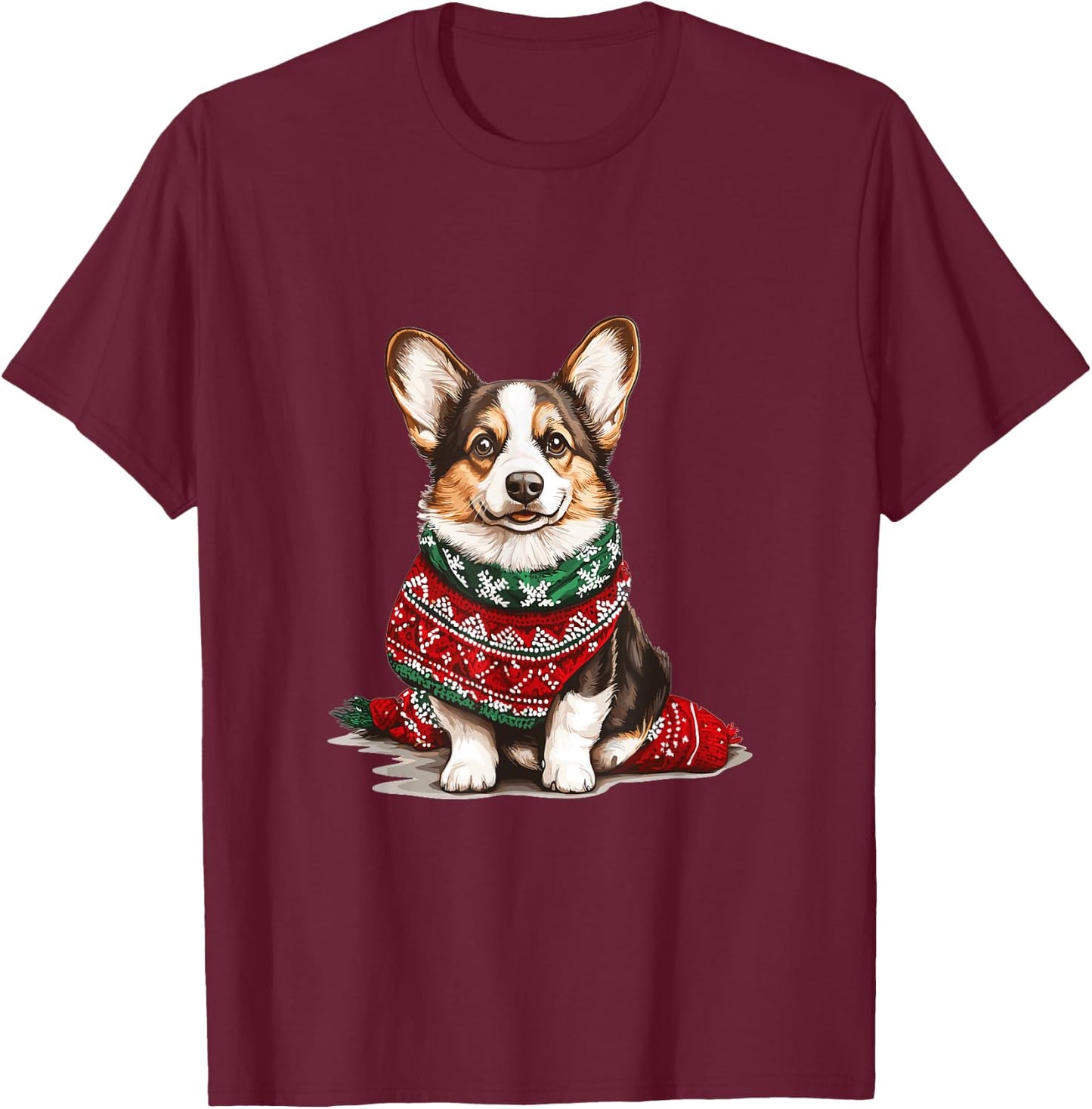 Cute Cardigan Welsh Corgi Dog Christmas Merry X-mas Graphic Men Women Kids T-Shirt - T-Shirt | Maroon