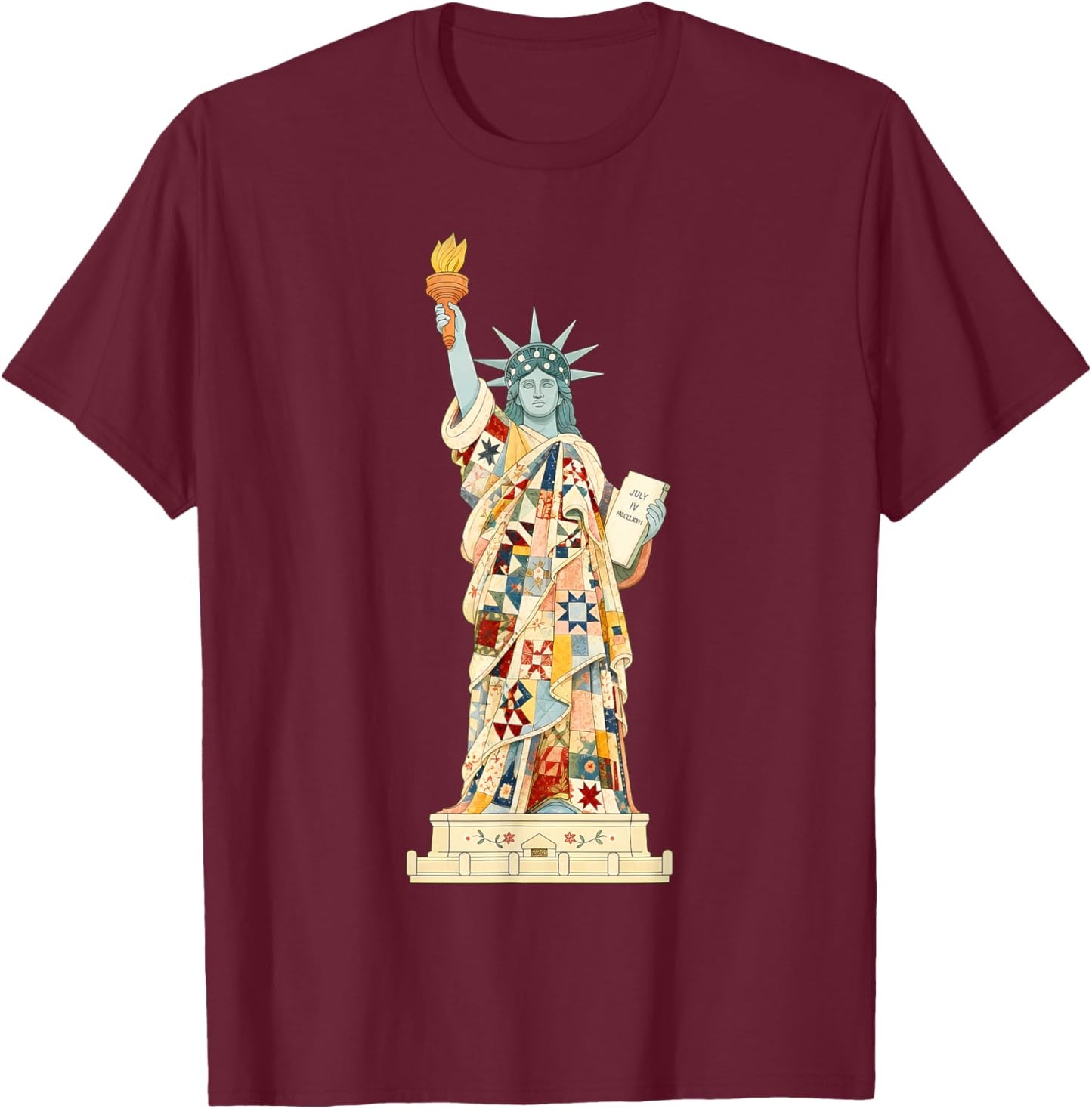 Liberty Wrapped in Love Patriotic Patchwork Quilting Art T-Shirt - T-Shirt | Maroon