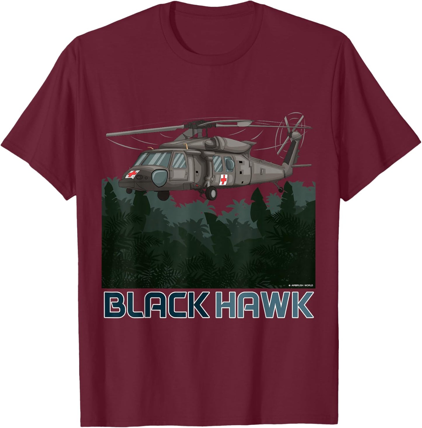 Black Hawk Helicopter Military Armed Forces Novelty Gift T-Shirt - T-Shirt | Maroon