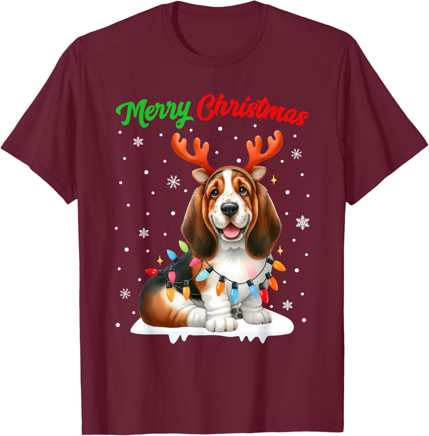 Christmas Pajamas Men Women Kids Christmas Basset Hound Dog T-Shirt - T-Shirt | Maroon