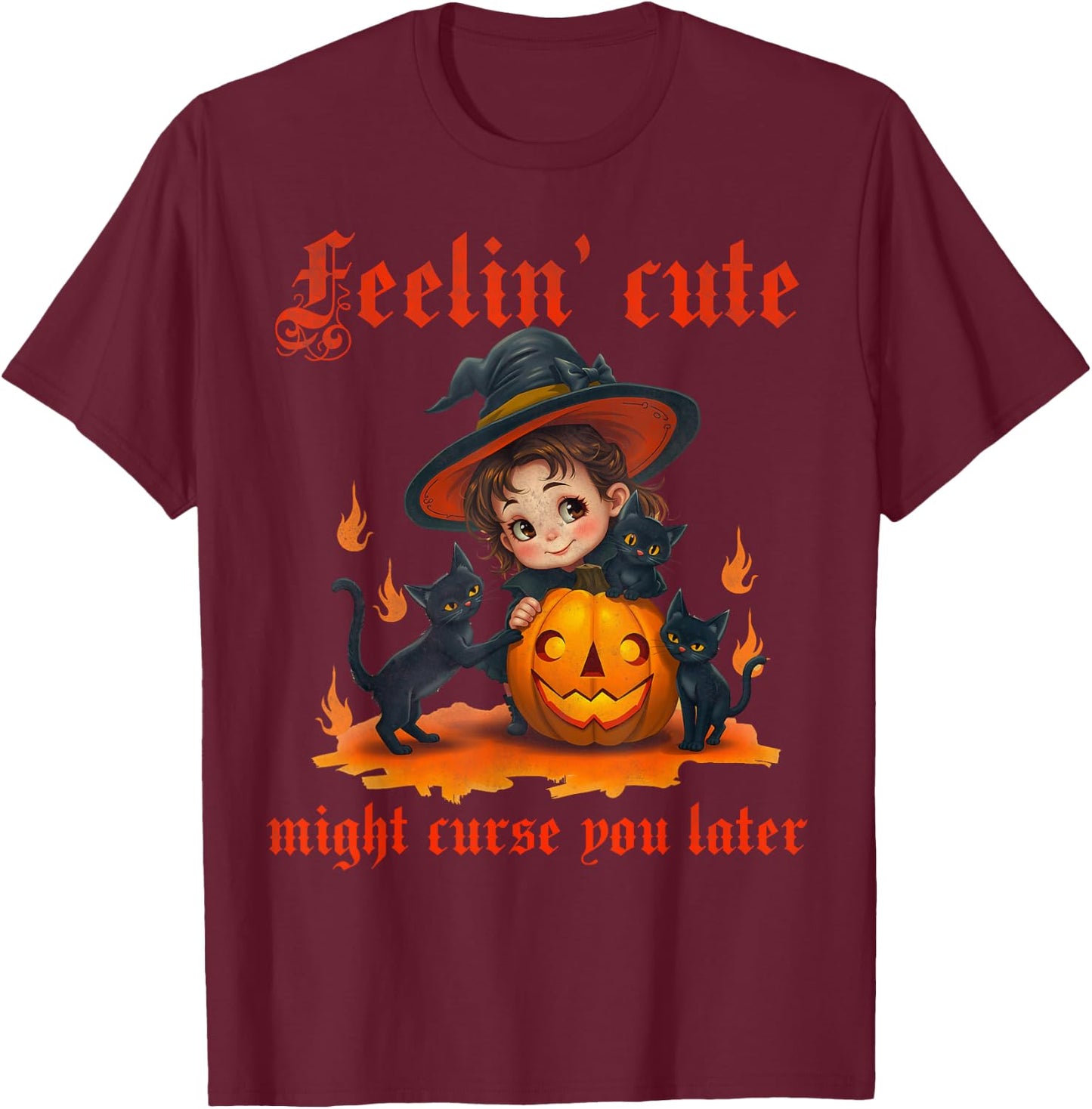 Feelin cute might curse you later Halloween cute little girl T-Shirt - T-Shirt | Maroon