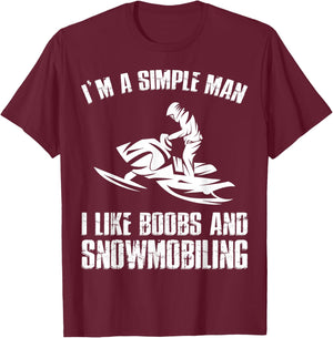 I Like Boobs And Snowmobiling Funny Snowmobile Riding T-Shirt - T-Shirt | Maroon
