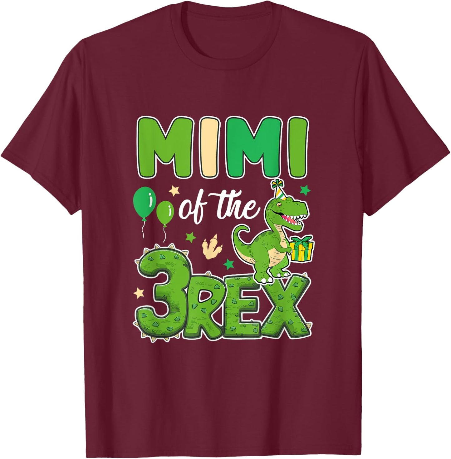 Mimi Of The Three Rex Birthday Dinosaur Family Matching T-Shirt - T-Shirt | Maroon