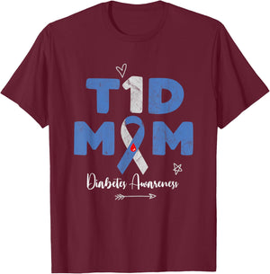 T1D Mom Diabetes Awareness Gift Mother T-Shirt - T-Shirt | Maroon