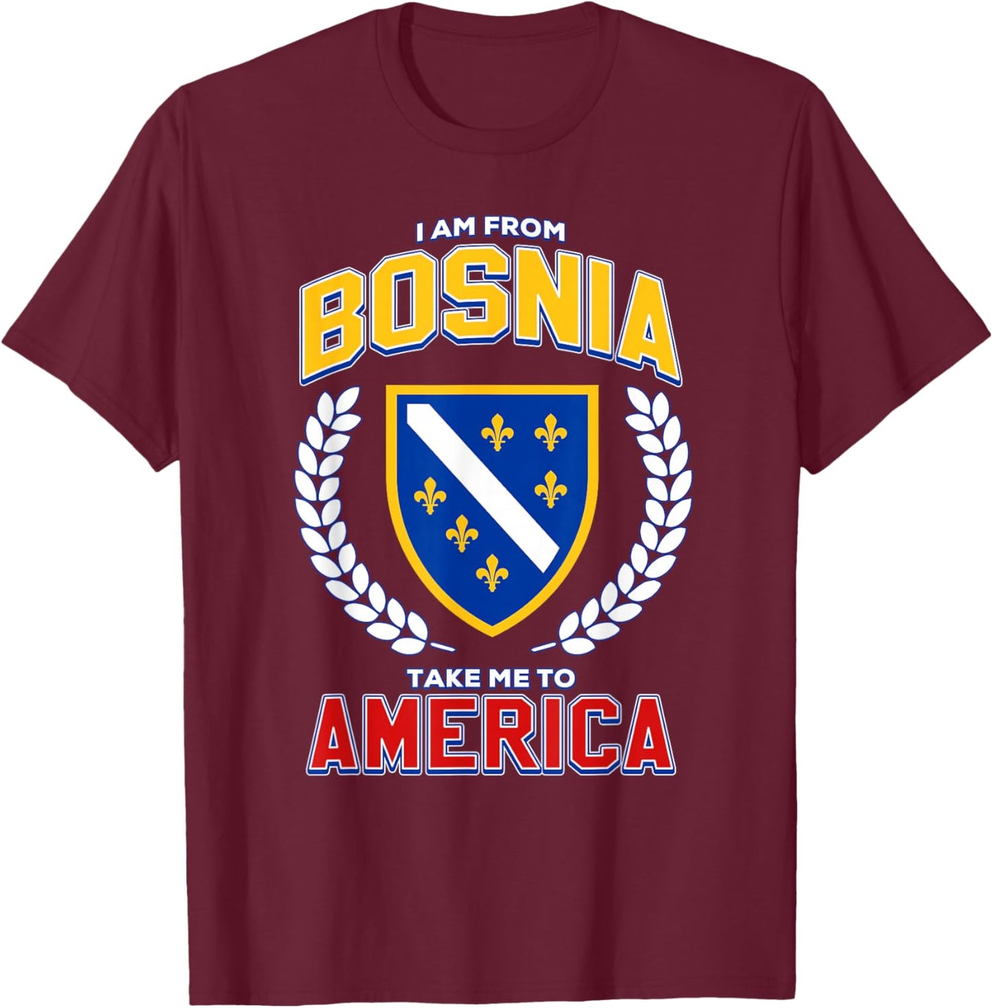 I Am from Bosnia Take Me to America Funny Bosnian Flag BiH T-Shirt - T-Shirt | Maroon