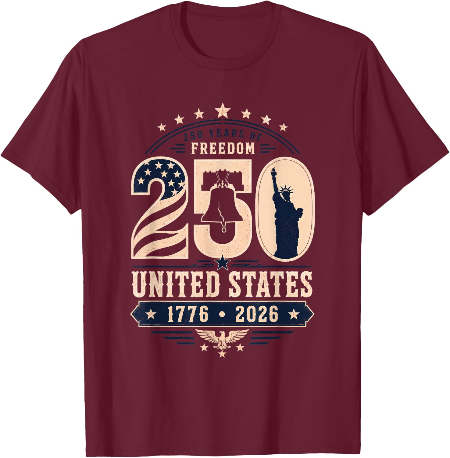 Patriotic Vintage 250th Anniversary USA 250 Year 4th of July T-Shirt - T-Shirt | Maroon
