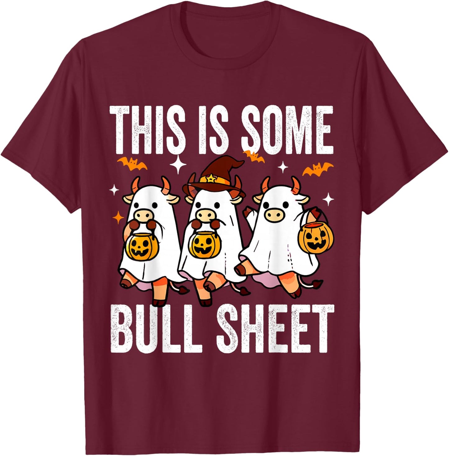This is Some Bull Sheet Funny Halloween Cow Ghost Kid Outfit T-Shirt - T-Shirt | Maroon