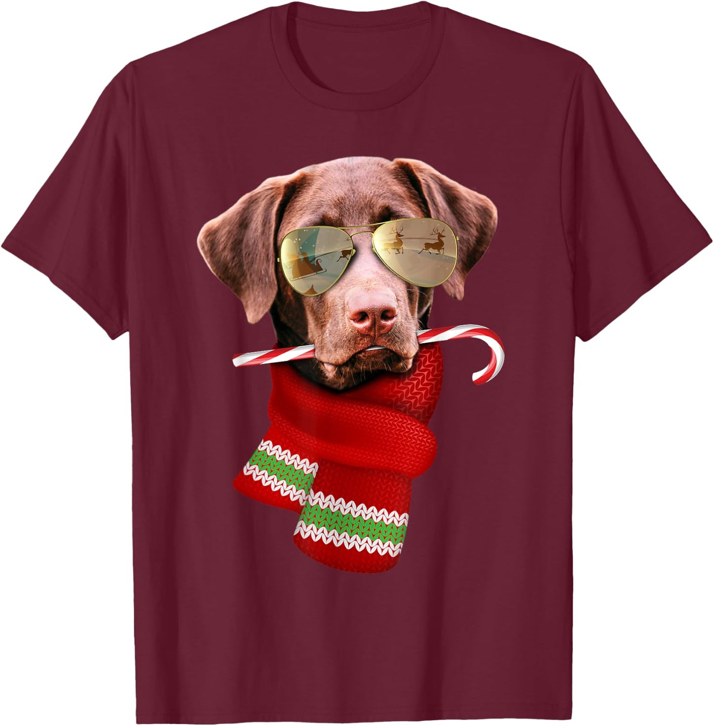 Chocolate Labrador Christmas Gift Dog Lovers Sunglasses Men Women Kids T-Shirt - T-Shirt | Maroon