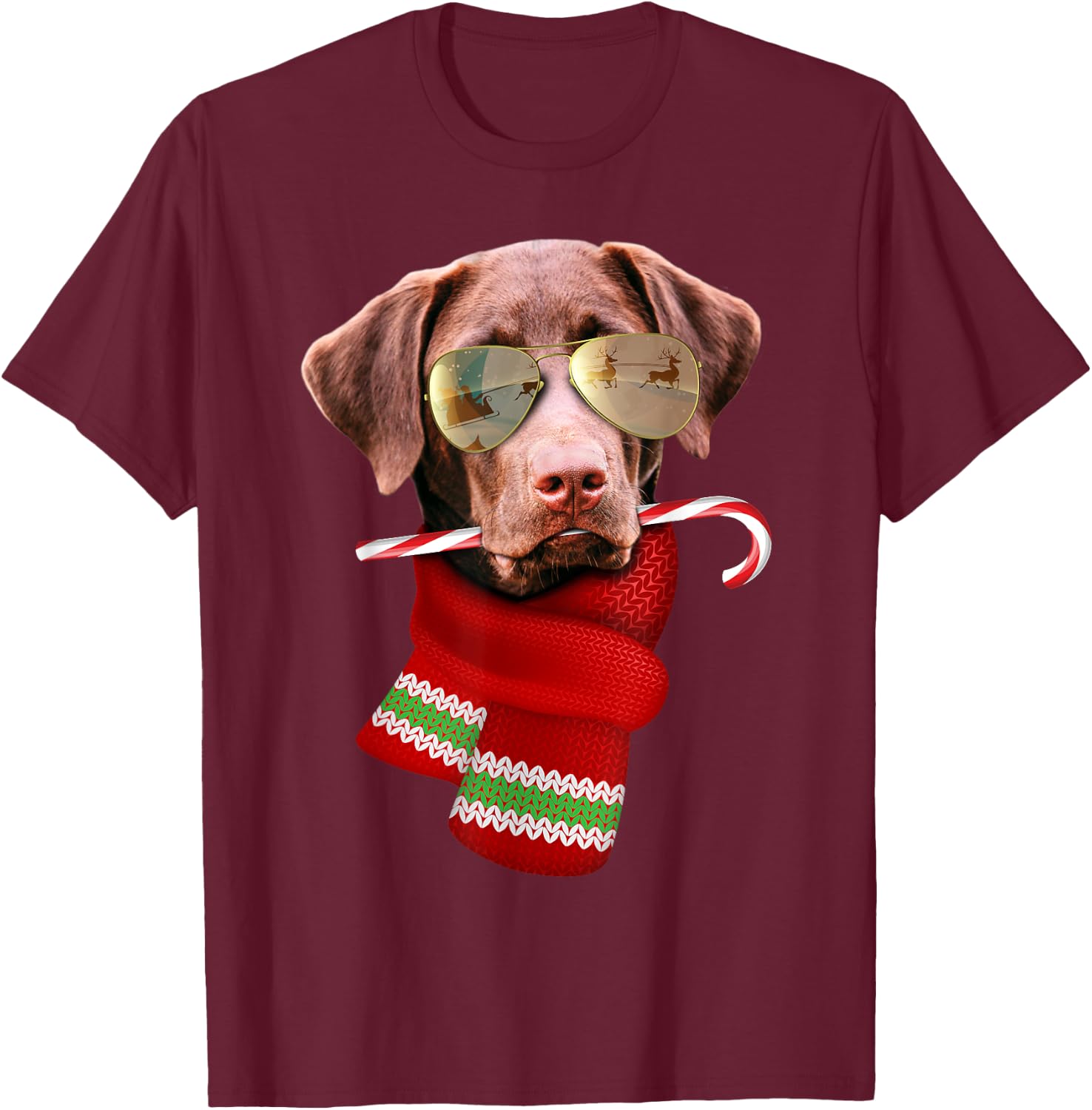Chocolate Labrador Christmas Gift Dog Lovers Sunglasses Men Women Kids T-Shirt - T-Shirt | Maroon
