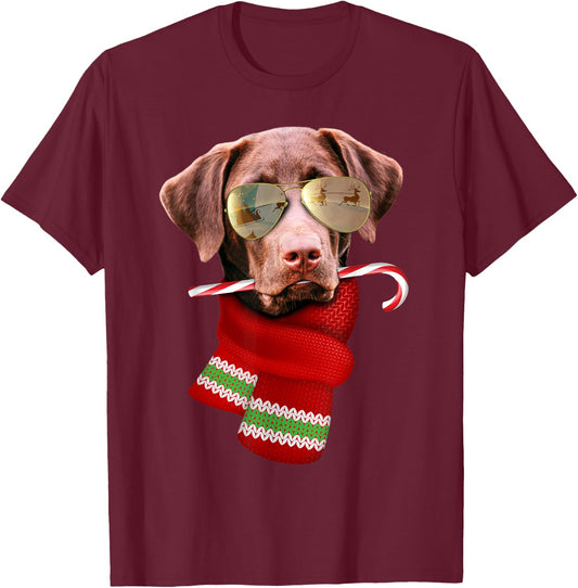Chocolate Labrador Christmas Gift Dog Lovers Sunglasses Men Women Kids T-Shirt - T-Shirt | Maroon