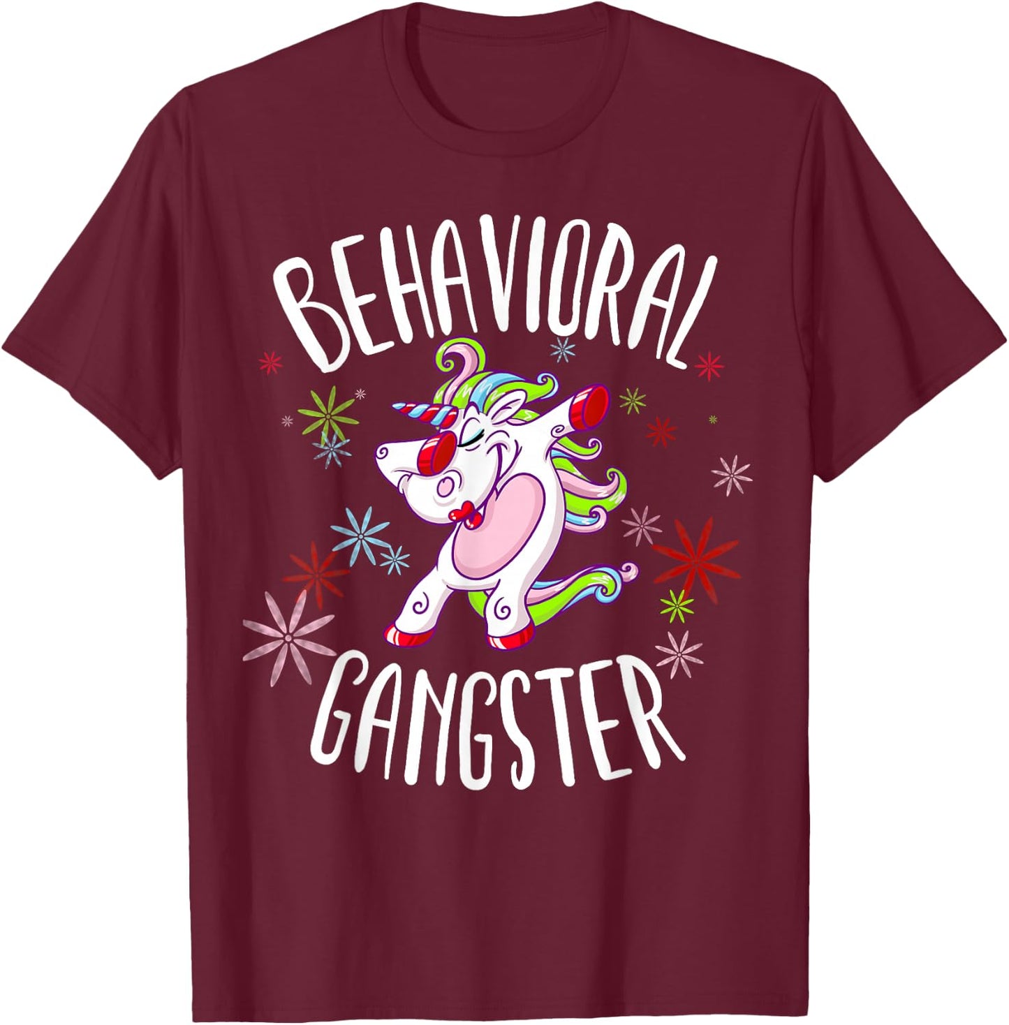 Behavioral Therapist Polka Dots Unicorn Gift ABA Therapy T-Shirt - T-Shirt | Maroon