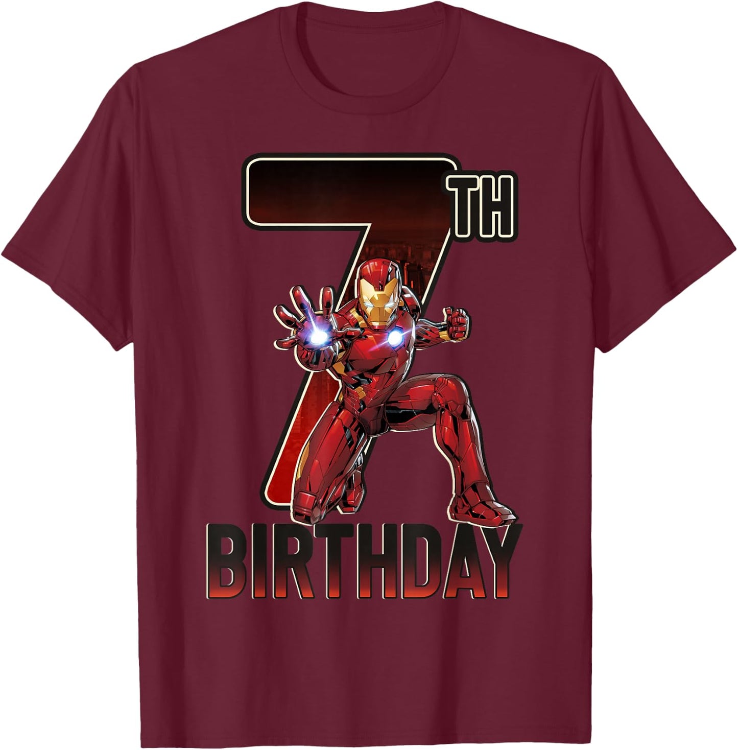 Marvel Iron Man 7th Birthday Action Pose Graphic T-Shirt - T-Shirt | Maroon