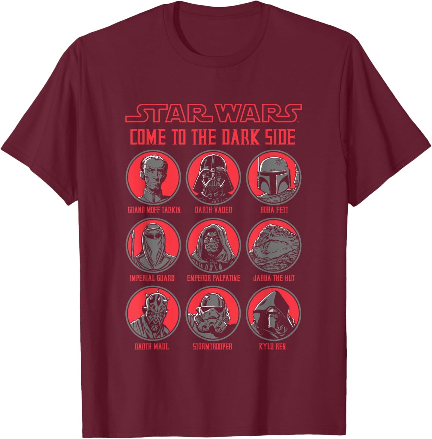 Star Wars Come To The Dark Side Characters Panels Big Logo T-Shirt - T-Shirt | Maroon