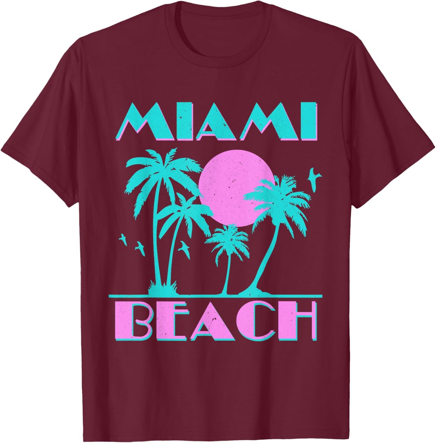 Retro Miami Beach 70s 80s Style Vintage Men Women T-Shirt - T-Shirt | Maroon