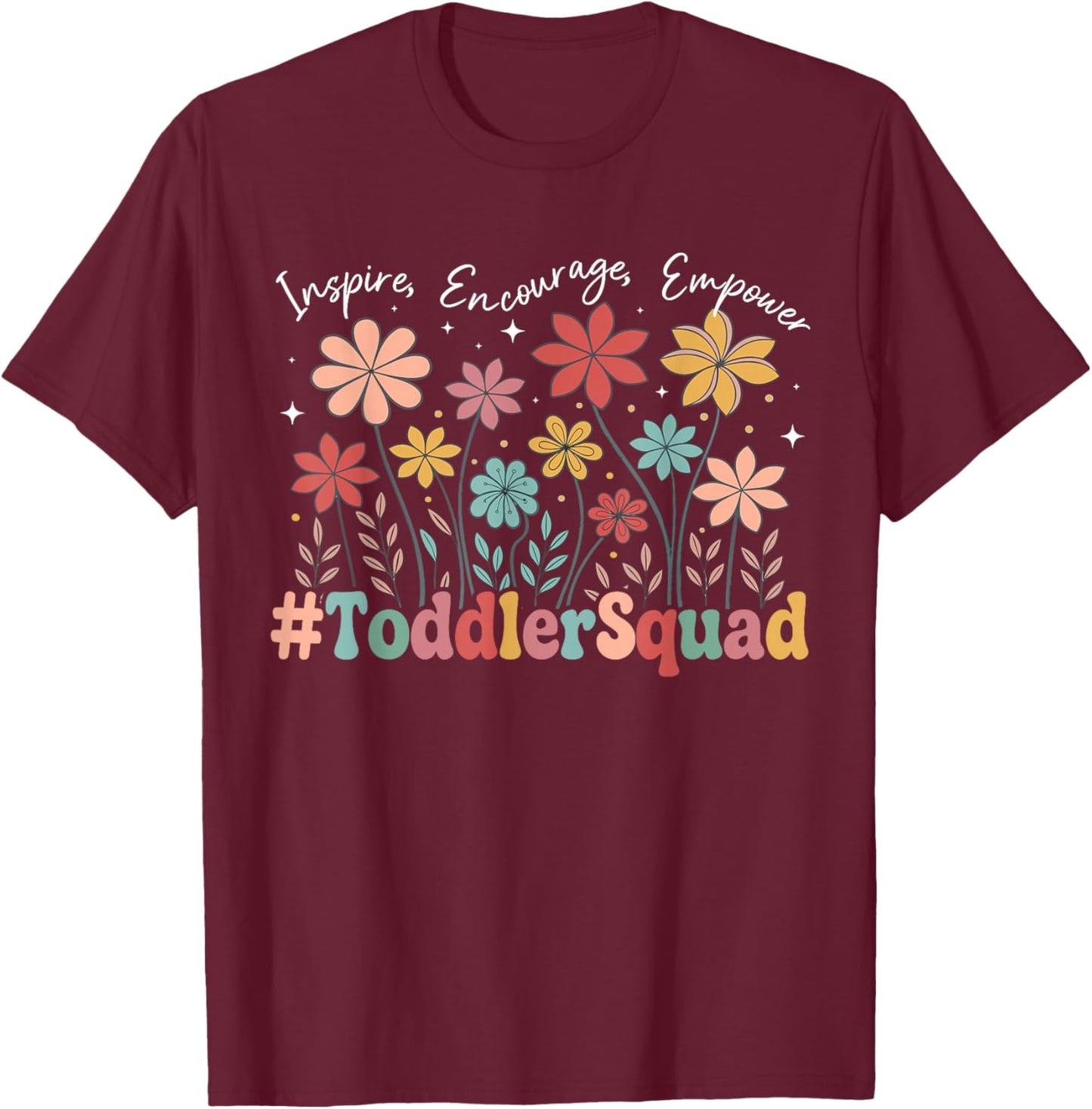 Toddler Squad Groovy Toddler Teacher Toddler Room Teacher T-Shirt - T-Shirt | Maroon