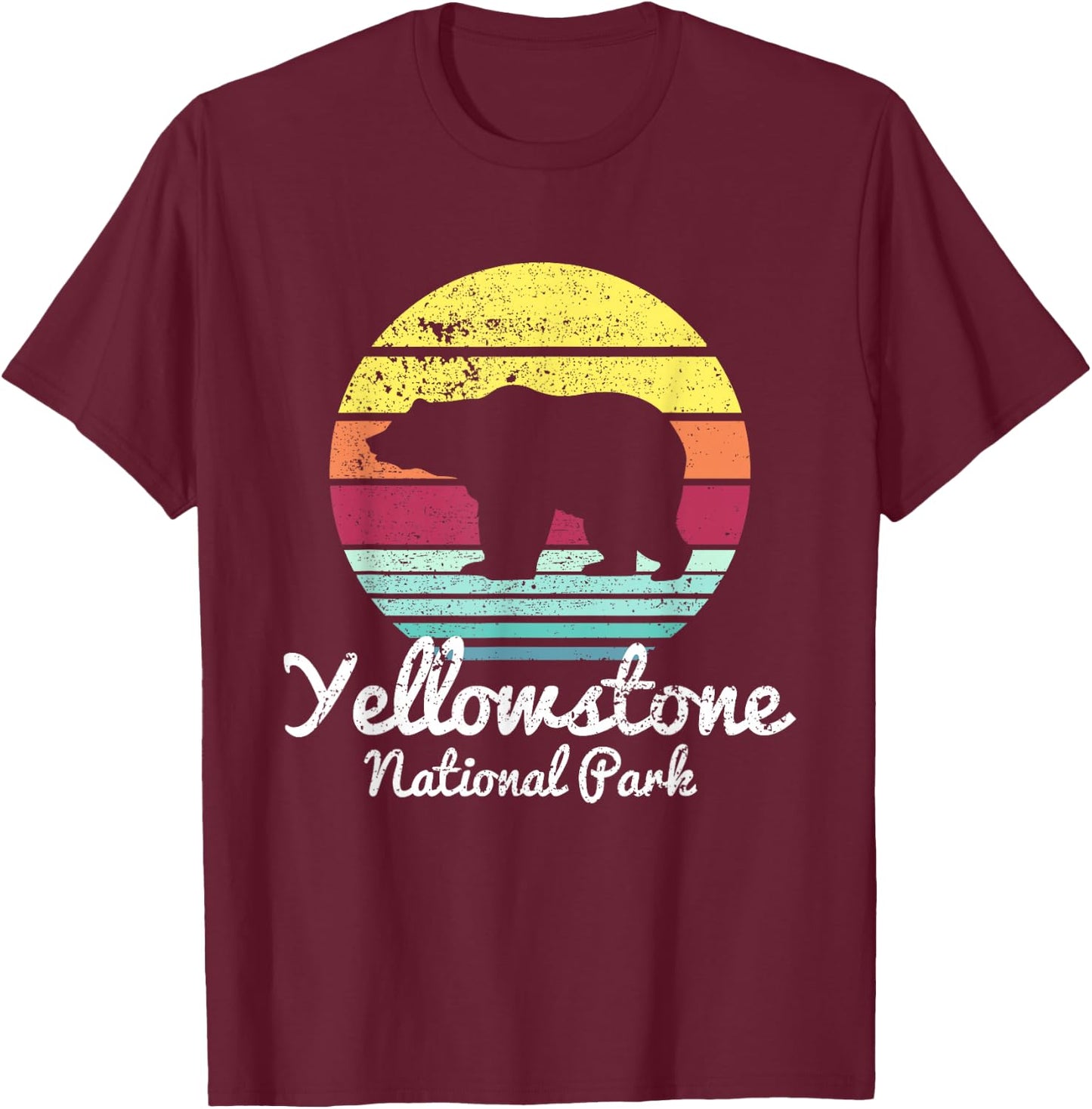 Vintage Retro Yellowstone National Park Wyoming Bear T Shirt T-Shirt - T-Shirt | Maroon