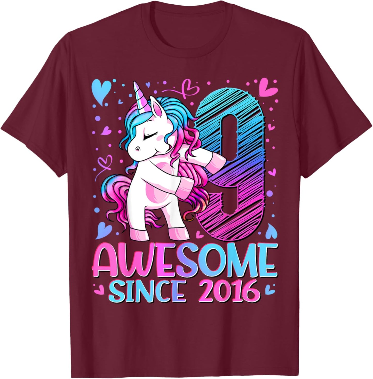 9 Year Old Unicorn Gifts For Girls 9th Birthday Girl Party T-Shirt - T-Shirt | Maroon