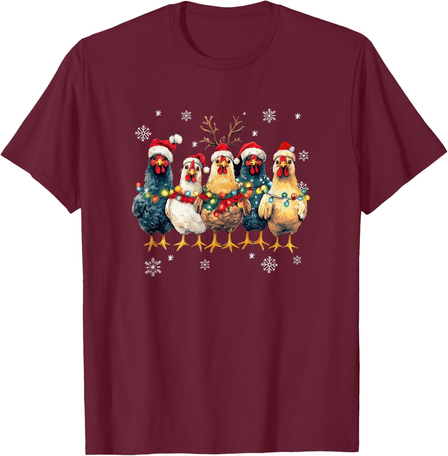 Funny Chicken Christmas Lights Farm Animal Cute Xmas Holiday T-Shirt - T-Shirt | Maroon