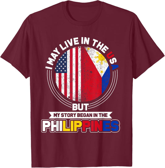 Philippine USA Flag Philippines T-Shirt - T-Shirt | Maroon