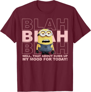 Despicable Me Minions Blah Sums Up My Mood Graphic T-Shirt - T-Shirt | Maroon