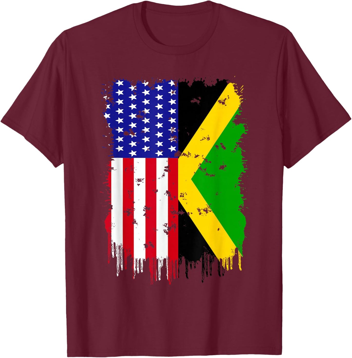 Jamaica America Flag Jamaican Roots American Grown USA T-Shirt - T-Shirt | Maroon