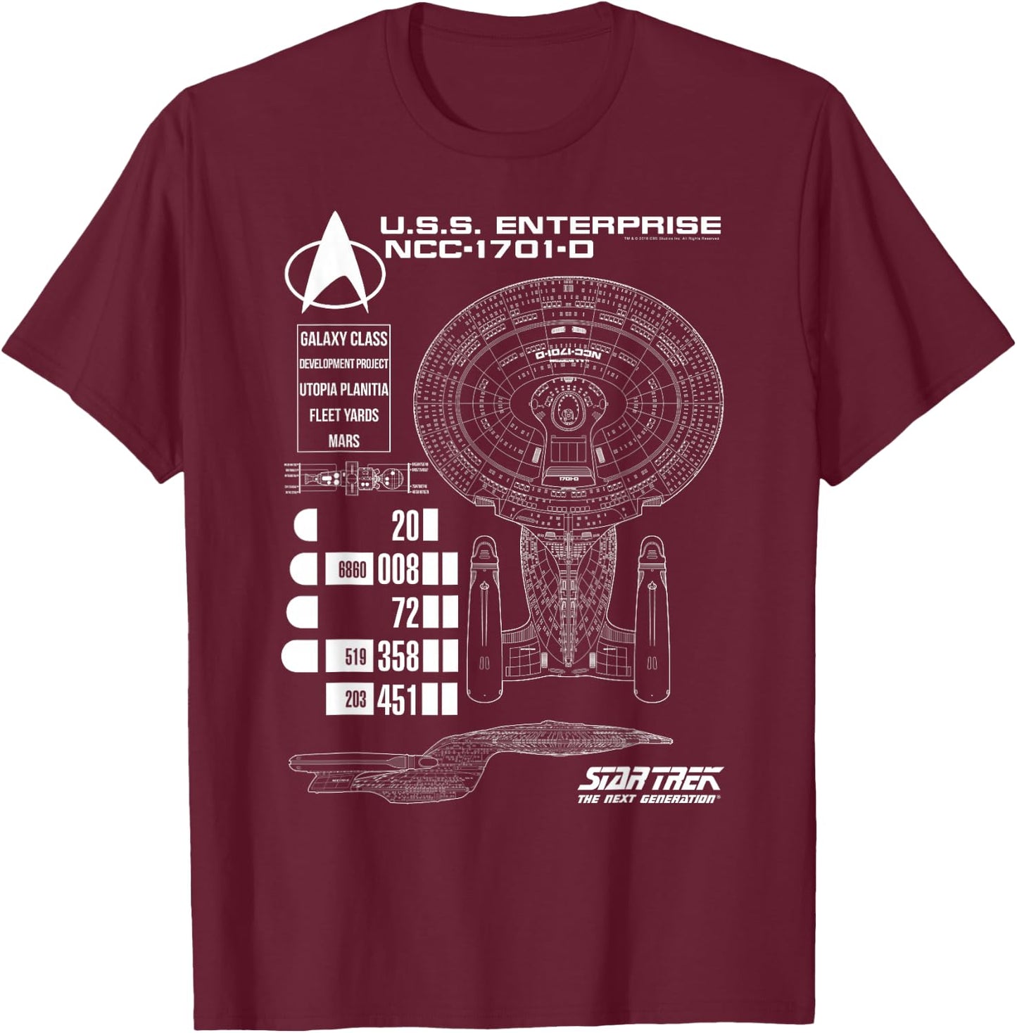 Star Trek: The Next Generation U.S.S. Enterprise Chart T-Shirt - T-Shirt | Maroon