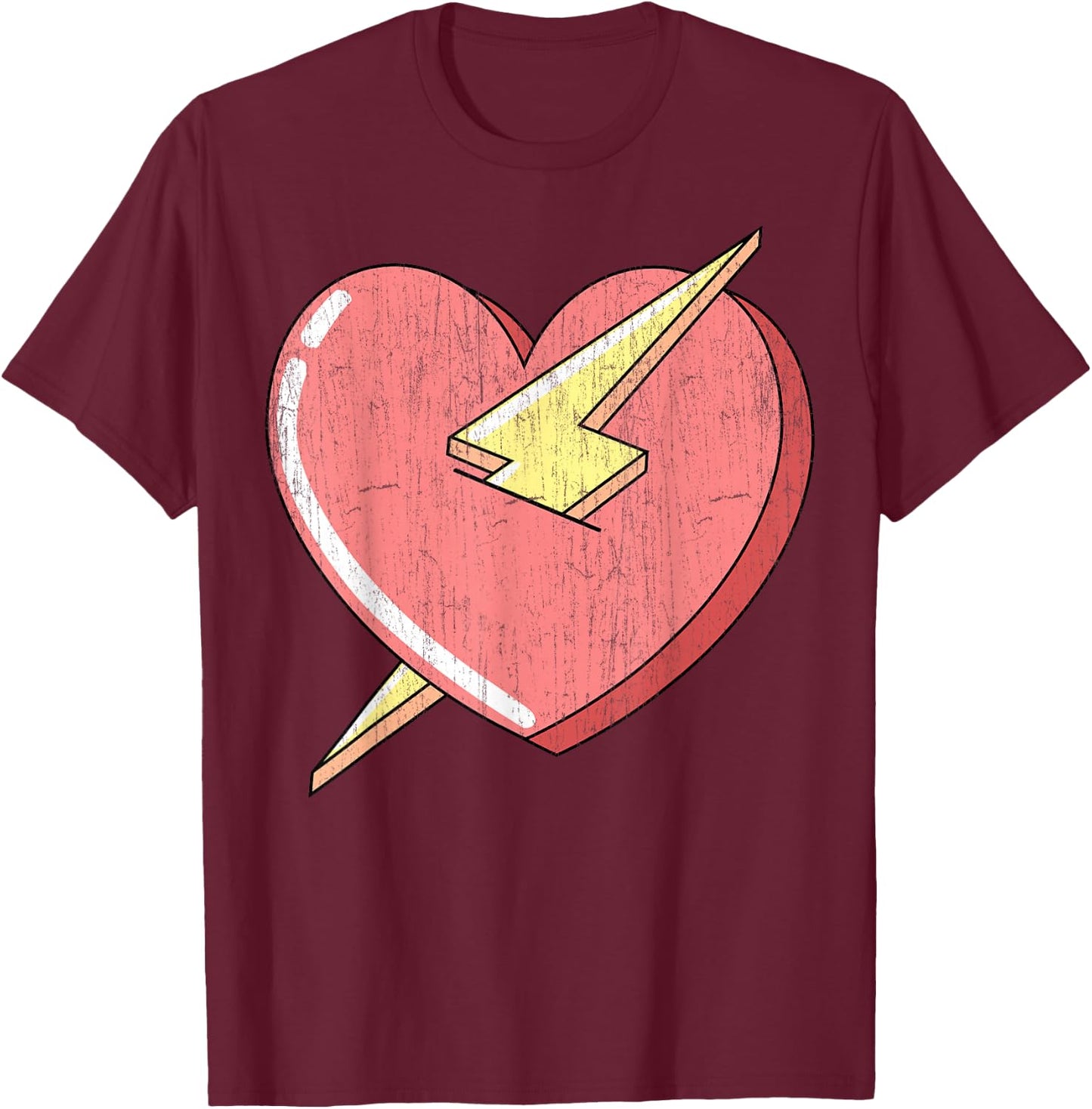 Trendy Apparel Kids Adults Classic Fit Retro Cartoon Heart With Lightning Bolt - Small - Black T-Shirt - T-Shirt | Maroon