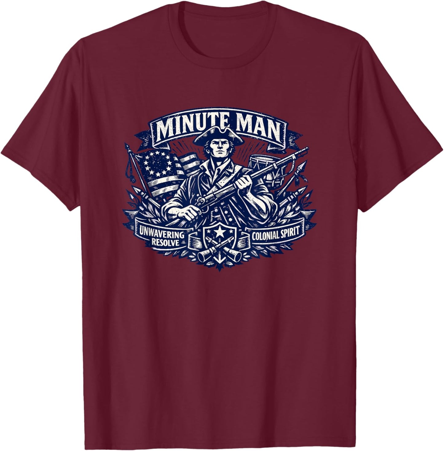 Minute Man Colonial Patriot Spirit T-Shirt - T-Shirt | Maroon