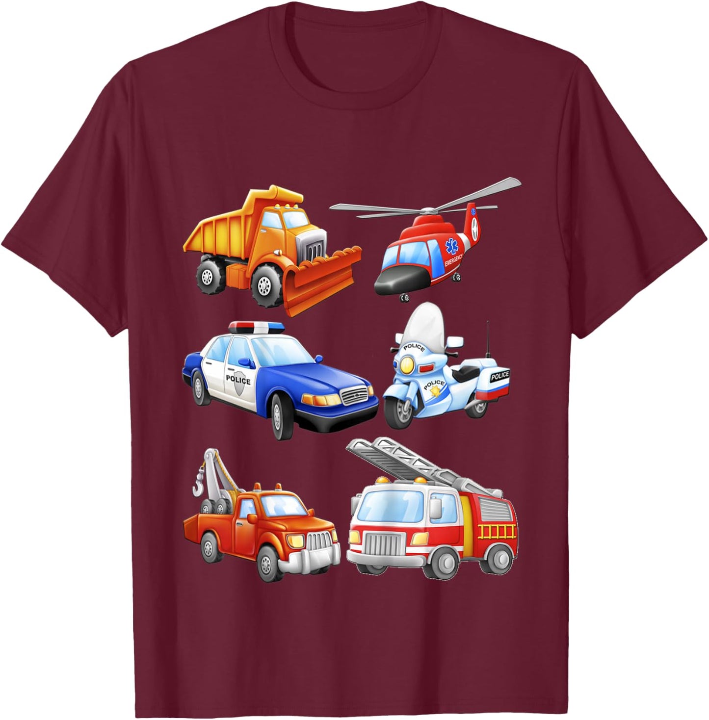 Boys' Emergency Vehicles Toddler Short Sleeved T-Shirt - T-Shirt | Maroon