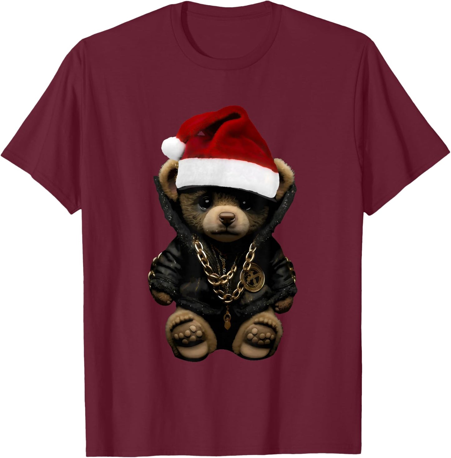 Merry Christmas Merry 2025 Teddy Fashion Rap Teddy Bear T-Shirt - T-Shirt | Maroon