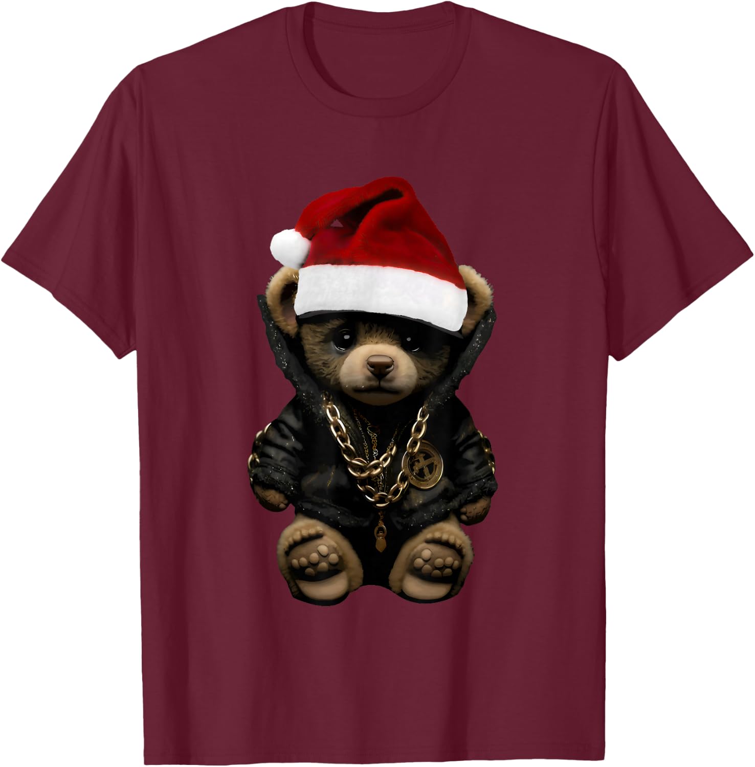 Merry Christmas Merry 2025 Teddy Fashion Rap Teddy Bear T-Shirt - T-Shirt | Maroon