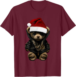 Merry Christmas Merry 2025 Teddy Fashion Rap Teddy Bear T-Shirt - T-Shirt | Maroon