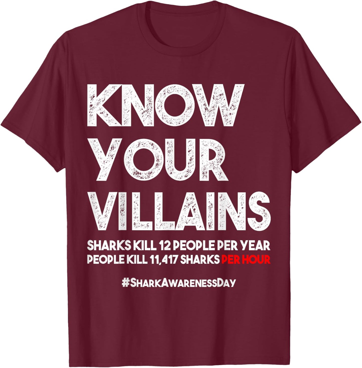 Save Sharks Shirt Shark Awareness Day Gift Environmentalist T-Shirt - T-Shirt | Maroon