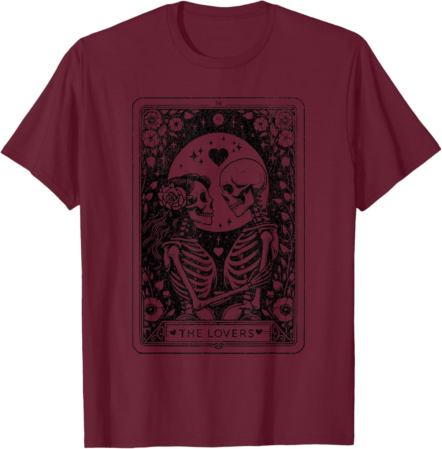 The Lovers Tarot Cards Skeleton Men Women Tarot Card T-Shirt - T-Shirt | Maroon