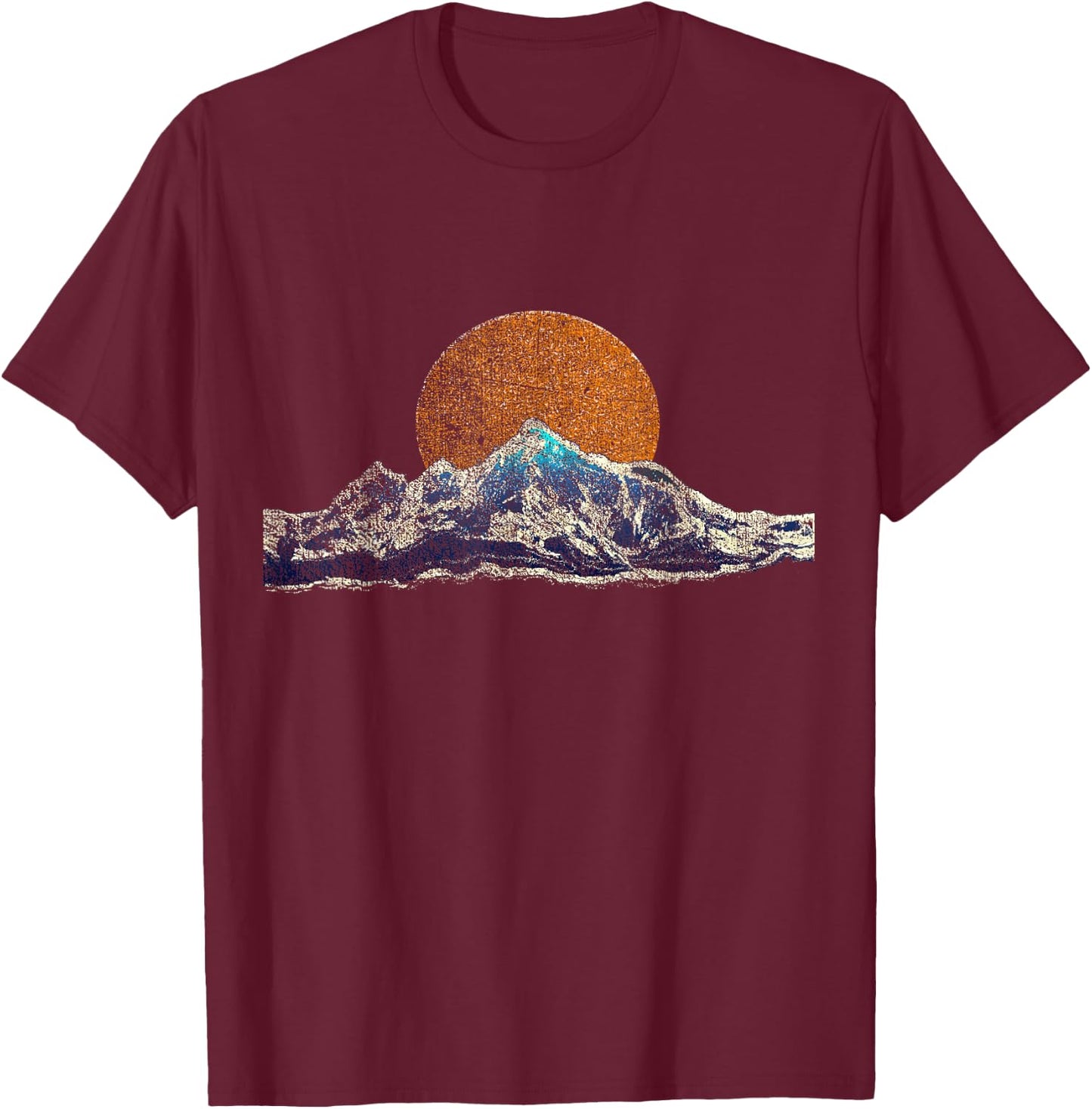 Mountain Hiking and Camping Sunset Scene Shirt T-Shirt - T-Shirt | Maroon