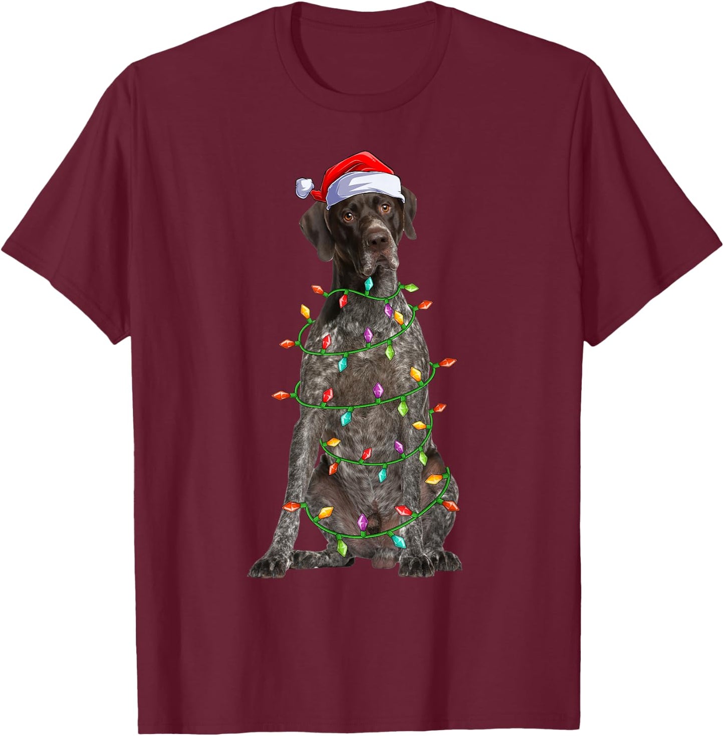 Xmas Lights Santa German Shorthaired Pointer Dog Christmas T-Shirt - T-Shirt | Maroon