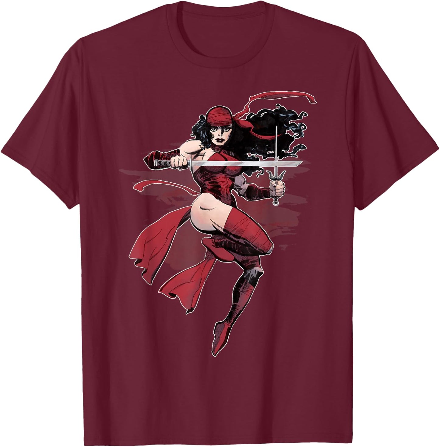 Elektra Hovering Diva and Sword Profile Graphic T-Shirt - T-Shirt | Maroon