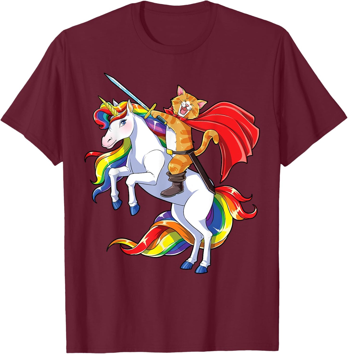 Cat Riding Unicorn Funny Caticorn Kittycorn Kitty Kitten Women Kids T-Shirt - T-Shirt | Maroon