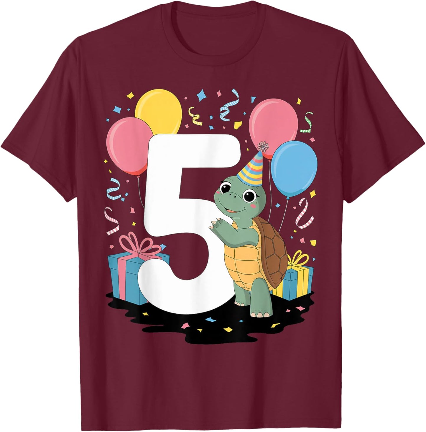 Turtle 5th birthday boy girl 5 years old fifth five Turtle T-Shirt - T-Shirt | Maroon